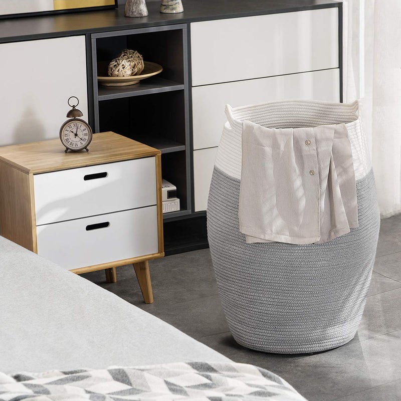 YOUDENOVA Cotton Rope Laundry Hamper by YOUDENOVA, 105L - Woven Collapsible Laundry Basket - Clothes Storage Basket for Blankets, Laundry Room Organizing, Bedroom Storage, Clothes Hamper â€“ Grey & White - Image 5